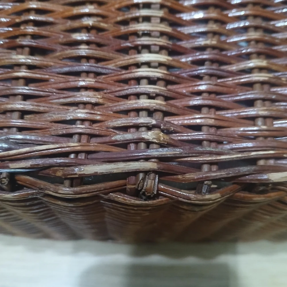 Woven Basket Wicker Leather-Look Velcro Strap Closure Red & White Polka Dot